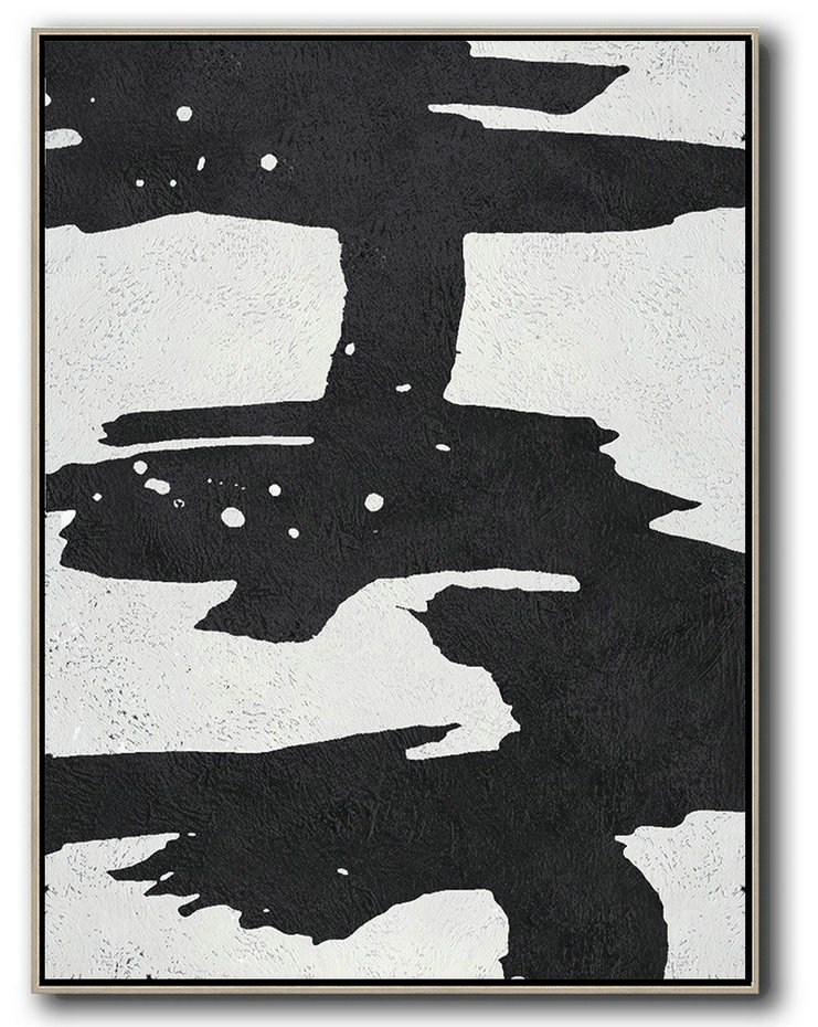 Large Abstract Art Handmade Oil Painting,Black And White Minimal Painting On Canvas - Modern Art Abstract Painting